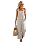 🌟 Premium Linen-Blend Sleeveless Wide-Leg Jumpsuit