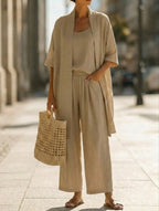 Women Linen-Blend Three-Piece Casual Set