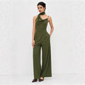Elegant Olive Green Halter Wide-Leg Jumpsuit