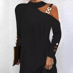 Women's Long Sleeve Halter Neck Mini Dress Black Dress