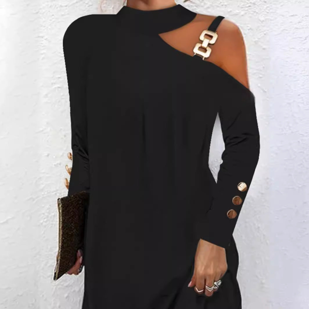 Women's Long Sleeve Halter Neck Mini Dress Black Dress