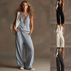Boho V-Neck Sleeveless Two-Piece Loungewear Set