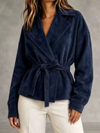 Women's Faux Suede Wrap Jacket with Self-Tie Belt