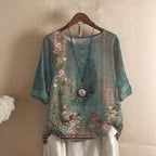 Floral Print Half‑Sleeve Crew Neck Blouse