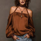 Temperament Off-Shoulder Matte Satin Shirt Top