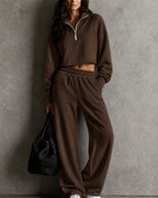 Half‑Zip Cropped Sweatshirt & Wide‑Leg Sweatpants Two‑Piece Set