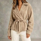 Women's Faux Suede Wrap Jacket with Self-Tie Belt