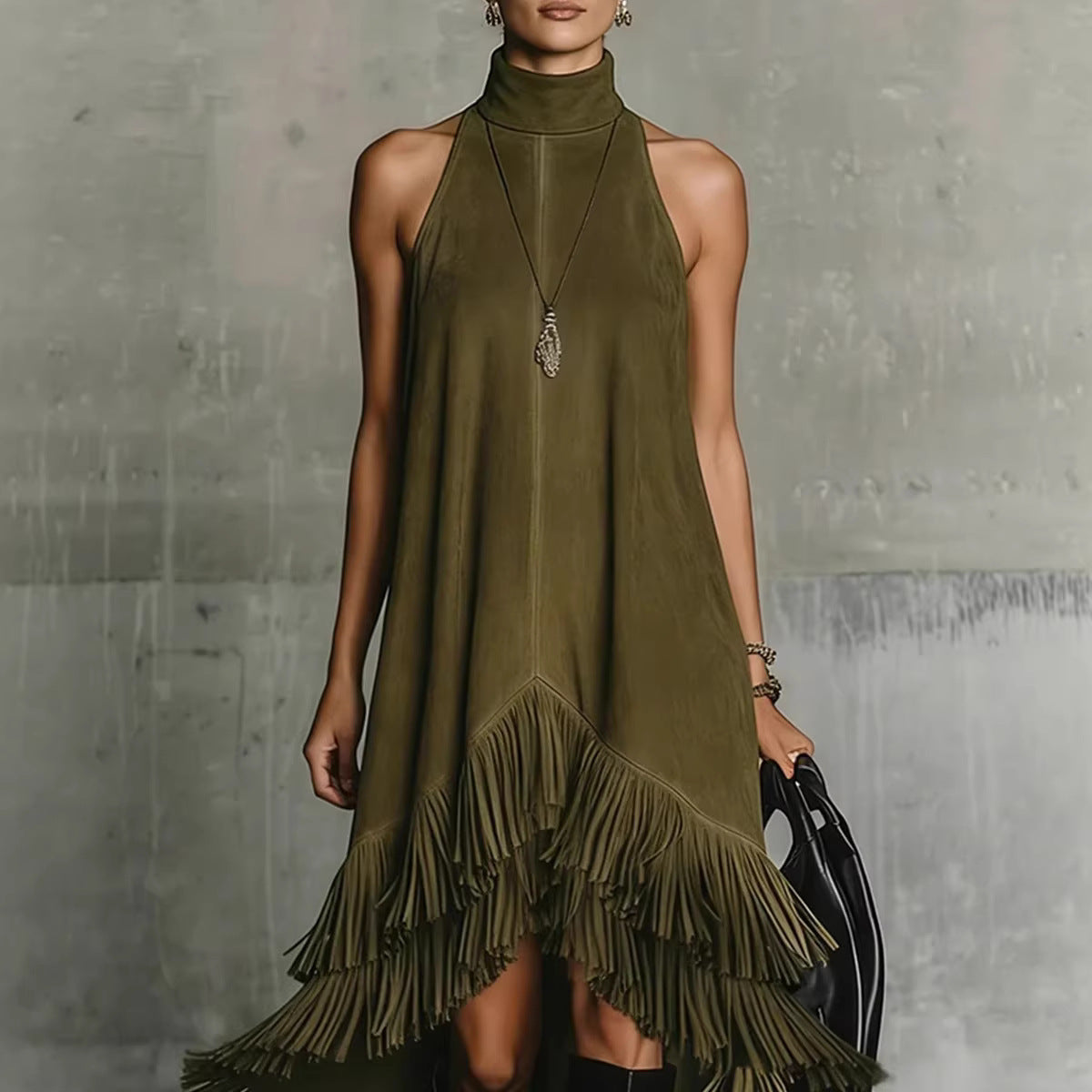 Fashion Tassel Vest Women'S Slim  Sleeveless Vest Dress