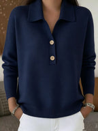 Knitted Lapel Half Placket Button Loose Casual Sweater