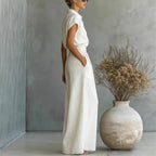 Spring And Summer Fashion Casual Solid Color Shirt Wide-Leg Pants Two-Piece Set