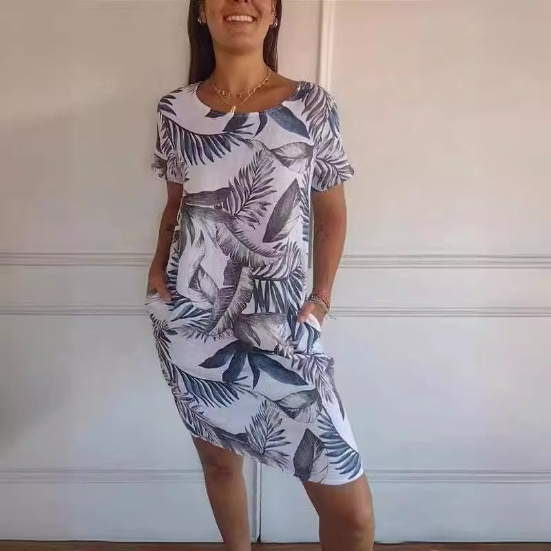 Women'S Botanical Print Cap‑Sleeve Midi Dress