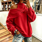 Chic Oversized Mock Neck Sweatshirt With Bow Detail