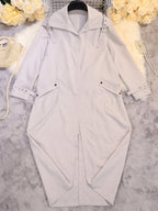 Oversized Hooded Long Trench Coat, Button Front Loose Fit Outerwear With Large Pockets And Adjustable Cuffs For Casual Daily Wear