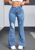 Light Blue Stretch Denim with Frayed Heart Patches