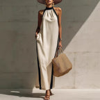Halter Neck Contrast Trim Maxi Dress