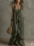 Casual Bohemian Urban V-Neck Short-Sleeved Ruffle Retro Dress