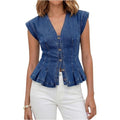 V-Neck Denim Peplum Vest
