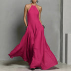 Cotton And Linen Blend Simple Backless Sleeveless Long Dress