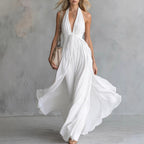 Women'S Sexy Solid Color V-Neck Sleeveless Waist Dress