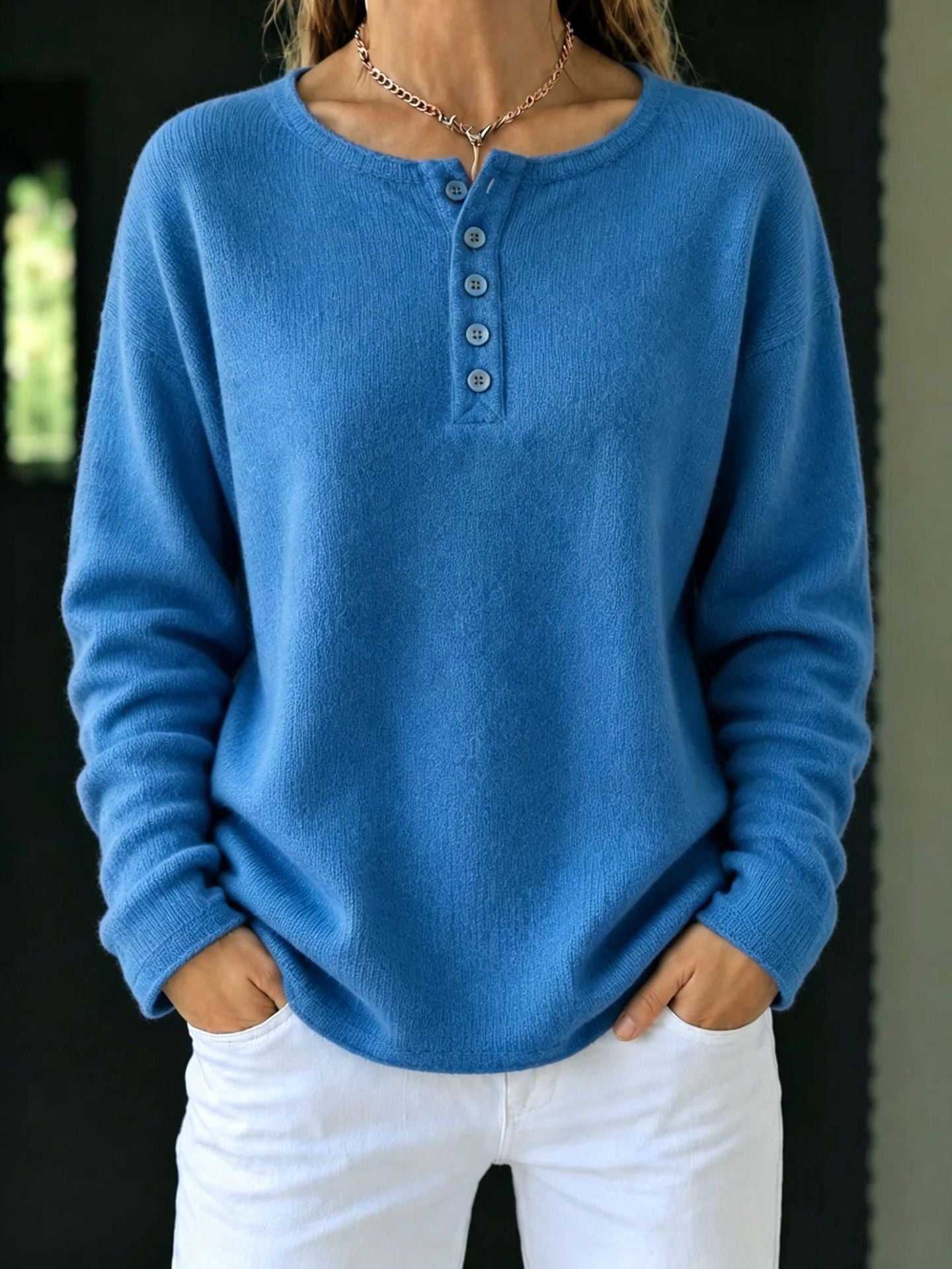 Relaxed Henley Knit Sweater