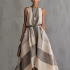 Linen Blend Striped Sleeveless Maxi Dress