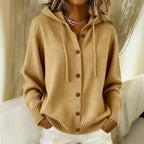 Button Front Hooded Knit Cardigan With Pockets
