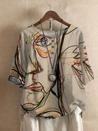 Floral Print Half‑Sleeve Crew Neck Blouse