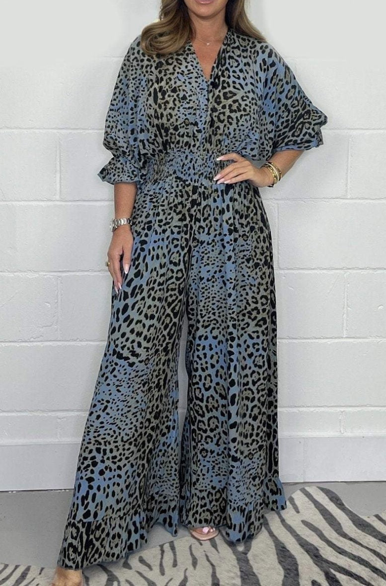 Wild Elegance Leopard Print Wide-Leg Jumpsuit