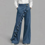 Ruffle Accent High-Waist Wide-Leg Jeans