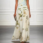 Vintage Lily Floral Color Block Maxi Gown