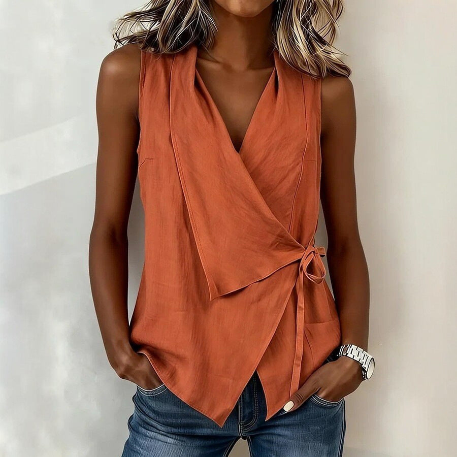 Casual Tie Waist Asymmetrical Top