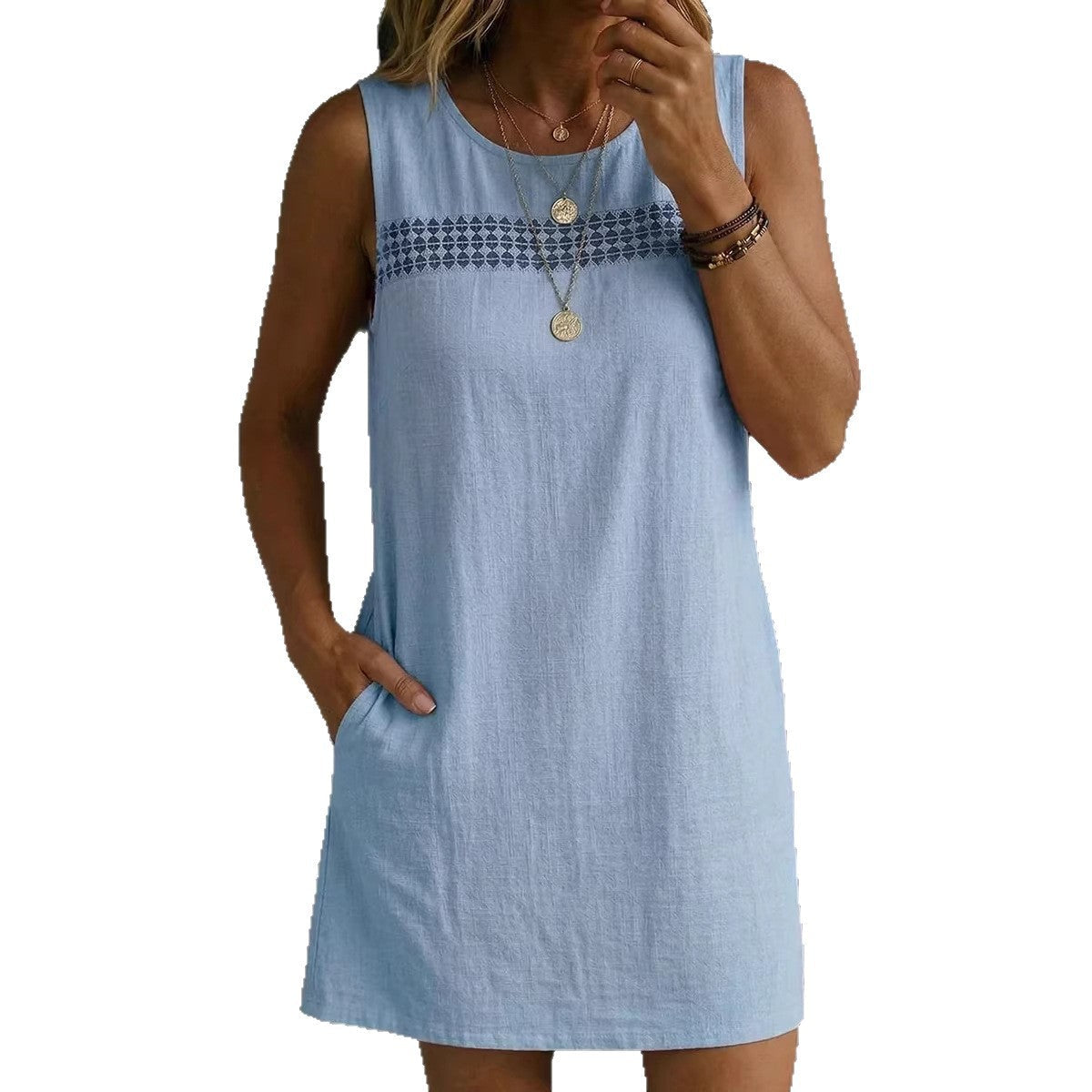 Linen-Blend Sleeveless Shift Dress