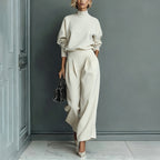 Women'S Velour Drop‑Shoulder Top & Pleated Wide‑Leg Pants Two‑Piece Set