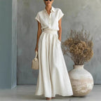 Spring And Summer Fashion Casual Solid Color Shirt Wide-Leg Pants Two-Piece Set
