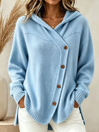 Hooded Wrap Diagonal Button Knit Cardigan