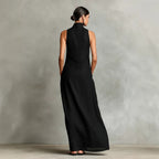 Sleeveless High Neck Linen Maxi Shift Dress