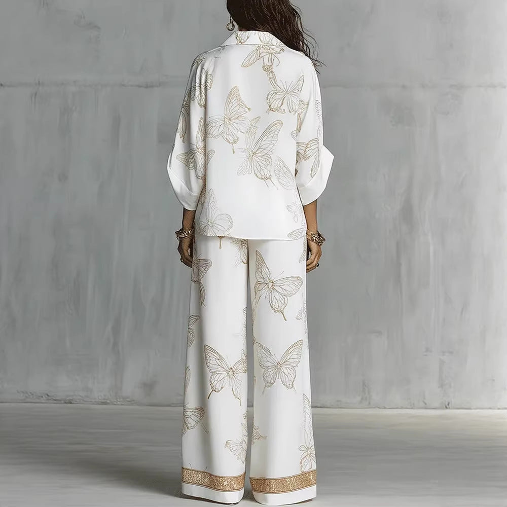 High Waist Wide Leg Pants Two Piece Set, Luxury Satin Elegant Vacation Matching Outfit