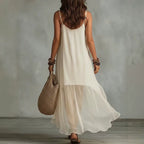 Boho Irregular Ruffle Hem Sleeveless Chiffon Maxi Dress