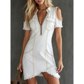 Light Wash Cold-Shoulder Denim Mini Dress
