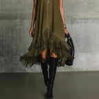 Fashion Tassel Vest Women'S Slim  Sleeveless Vest Dress