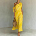 Women's Polka Dot One-Shoulder Maxi Dress