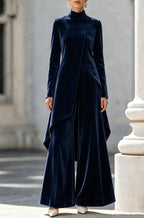 Velvet Asymmetrical Turtleneck Two-Piece Set