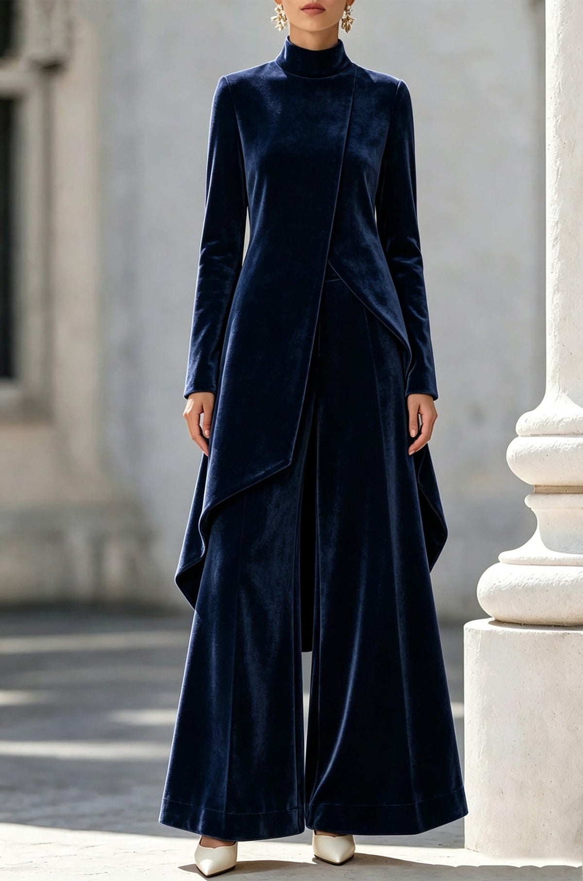 Velvet Asymmetrical Turtleneck Two-Piece Set