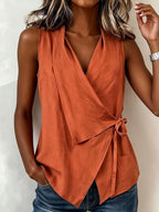 Casual Tie Waist Asymmetrical Top