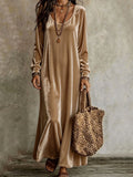 Women's Velvet U‑Neck Long Sleeve Maxi Dress