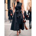 Black Turtleneck Sleeveless Dress A-Line Skirt Elegant And Fashionable Long Skirt