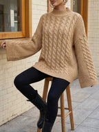 Oversized Cable Knit Mock Neck Sweater | Bell Long Sleeve Cozy Pullover