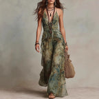 Ethereal Sage Watercolor Ruffled Dress