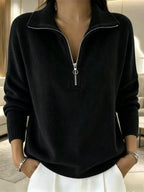 Half-Zip Ribbed Knit Collared Sweater