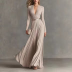 Solid Color Textured Long-Sleeved Elegant Dress For Women With Small Fragrant Waist